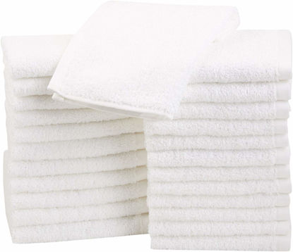 Picture of Amazon Basics 100% Cotton Washcloths for Bathroom, Fast Drying Salon Towels, Soft and Highly Absorbent, 24-Pack, White, 12 x 12 inches