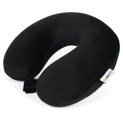 Picture of SAIREIDER Travel Pillow 100% Pure Memory Foam Travel Neck Pillow, Airplane Pillow for Traveling、Car、Home、Office，Washable Cover（Black）