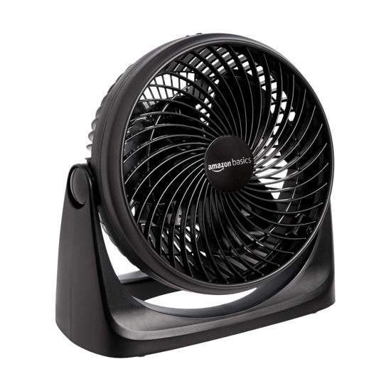Picture of Amazon Basics 11-Inch Air Circulator Fan, Desk Fan for Bedroom, Home and Office, With 90-Degree Tilt Head, 3 Speed Settings, Lightweight (3 LBS), 35 Watts, Black, 11.1"Wx6.3"Dx10.9"H