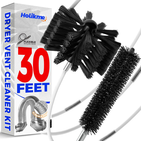 Picture of Holikme 30 Feet Dryer Vent Cleaner Kit, Flexible Lint Brush with Drill Attachment, Fireplace Chimney Brushes Extends Up to 30 Feet for Easy Cleaning, Use with or Without a Power Drill