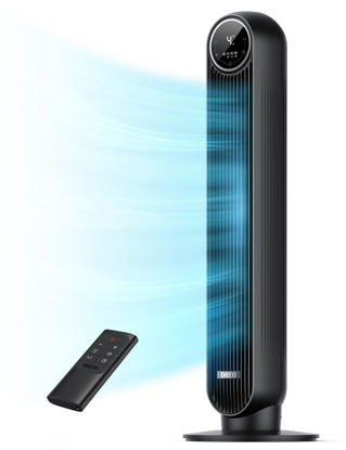 Picture of Dreo Tower Fan for Bedroom, 25ft/s Velocity Quiet Floor Fan, 90° Oscillating Fans for Indoors with 4 Speeds, 4 Modes, 8H Timer, Standing Fans, Bladeless Fan, Black, Nomad One (DR-HTF007)