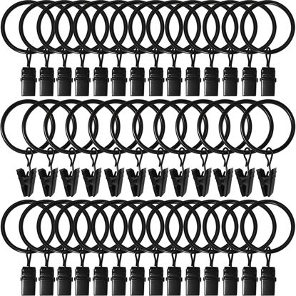 Picture of AMZSEVEN 40 Pack Curtain Rings with Clips, Drapery Clips with Rings, Drapes Rings 1.26 in Interior Diameter, Fits up to 1 in Curtain Rod, Black