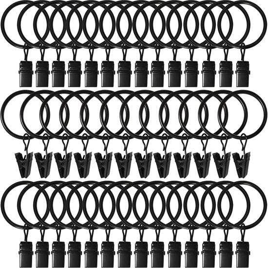Picture of AMZSEVEN 40 Pack Curtain Rings with Clips, Drapery Clips with Rings, Drapes Rings 1.26 in Interior Diameter, Fits up to 1 in Curtain Rod, Black