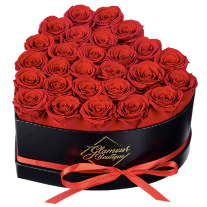 Picture of GLAMOUR BOUTIQUE 27 Preserved Roses in a Heart Box - Flowers Forever Valentine's Day, Roses Forever for Women, Roses Forever in a Box, Birthday Gifts for Her, Red