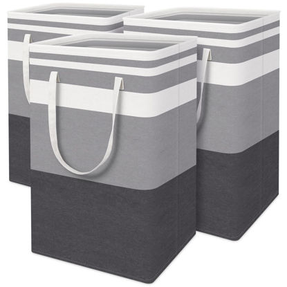 Picture of BlissTotes 3-Pack Laundry Basket, Freestanding＆Waterproof Laundry Hamper, Collapsible Tall Clothes Hamper with Easy Carry Handles for Clothes, Towels in the Family and Dorm,Gradient Grey,75L