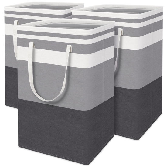 Picture of BlissTotes 3-Pack Laundry Basket, Freestanding＆Waterproof Laundry Hamper, Collapsible Tall Clothes Hamper with Easy Carry Handles for Clothes, Towels in the Family and Dorm,Gradient Grey,75L