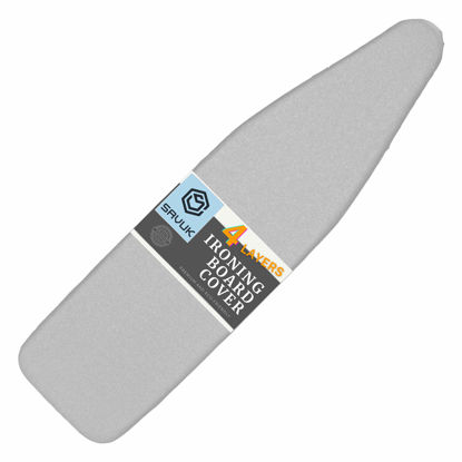 Picture of SAVUK Ironing Board Cover and Pad Standard Size Silicone Coated 4 Layers 15x54 inch Extra Heavy Duty Thick Padding, Heat Reflective, Non Stick Scorch and Stain Resistant