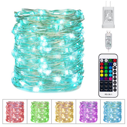 Picture of Minetom Color Changing Fairy String Lights - 33 ft 100 LED USB Silver Wire Lights with Remote and Timer, Starry Fairy Lights for Bedroom Party Indoor Christmas Decoration, 16 Colors, Adapter Included
