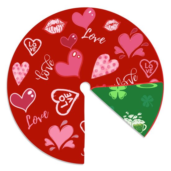 Picture of Sozize 36 Inch Valentine's Day Tree Skirt Love Heart Clover Double Sided Print Mat St. Patrick's Day Tree Skirt Christmas Tree Skirt for Holiday Party Decoration