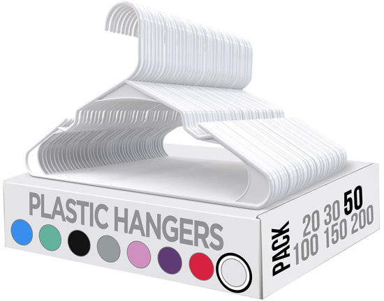 Picture of Utopia Home Plastic Hangers 50 Pack - Perfect for Clothes Hangers Space Saving - Durable and Strong Coat or Pant Hangers for Closet Organizers and Storage with Shoulder Grooves (White)