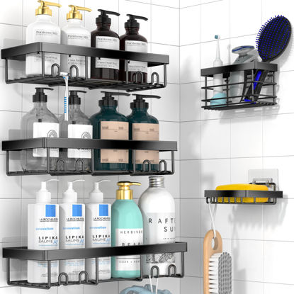 Picture of Moforoco Adhesive Shower Caddy Organizer Shelves Rack - 5 Pack Corner Bathroom Storage Organization, Home & Kitchen Decor Inside RV Accessories, Hanging First Apartment Household Camper Essentials