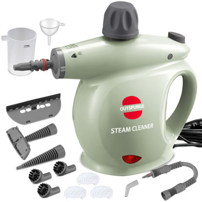 Picture of Outspurge Handheld Steam Cleaner, Pressurized Multi-Surface Steam Shot with 13 Accessories, Safety Lock, Steamer for Cleaning Floor, Upholstery, Grout, Windows, Couch and Car, Green