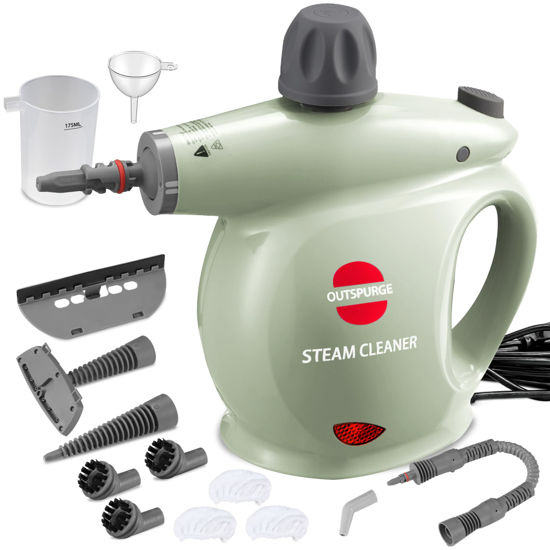 Picture of Outspurge Handheld Steam Cleaner, Pressurized Multi-Surface Steam Shot with 13 Accessories, Safety Lock, Steamer for Cleaning Floor, Upholstery, Grout, Windows, Couch and Car, Green