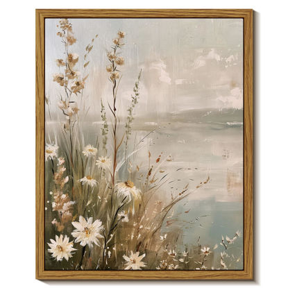 Picture of InSimSea Framed Canvas Wall Art Vintage Decor, Wildflowers Landscape Pictures Bathroom Wall Decor Aesthetic, Living Room Bedroom Flower Nature Home Decorations, 8"x10"