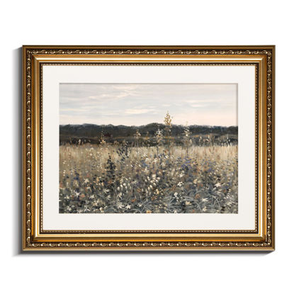 Picture of InSimSea Gold Picture Framed Wall Art, Living Room Bathroom Vintage Meadow with Flowers Canvas Print Wall Decor, Home Farmhouse Decor, Antique Paintings with Frames 13x16inch