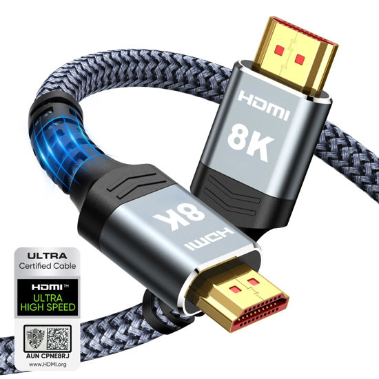 Picture of Highwings 8K 10K 4K HDMI Cable 48Gbps 6.6FT/2M, Certified Ultra High Speed HDMI Cable Braided Cord-4K@120Hz 8K@60Hz, DTS:X, HDCP 2.2 & 2.3, HDR 10 Compatible with Roku TV/PS5/HDTV/Blu-ray