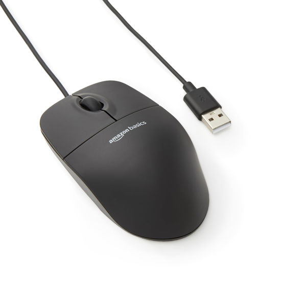 Picture of Amazon Basics Responsive and Precise 3-Button Wired USB Computer Mouse with Scrolling and Tracking, Single, Black