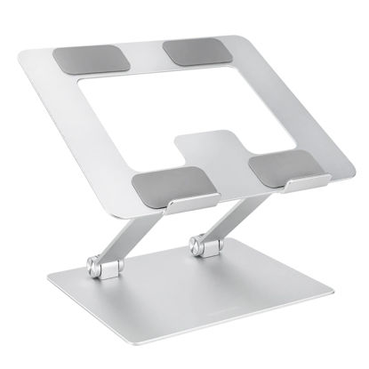 Picture of Amazon Basics Ergonomic and Foldable Laptop Stand for Desk, Adjustable Riser, Fits all Laptops and Notebooks up to 17.3 Inch, 10 x 8.7 x 6 in, Silver