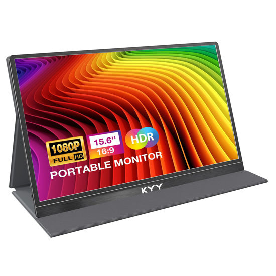 Picture of KYY Portable Monitor 15.6'' FHD 1080P USB C HDMI Gaming Monitor Ultra-Slim IPS Display w/Smart Cover & Speakers, Plug&Play, External Monitor for Laptop PC Phone Mac Xbox PS4