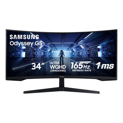 Picture of Samsung 34' Odyssey G5 Ultra-Wide Gaming Monitor with 1000R Curved Screen, 165Hz, 1ms, FreeSync Premium, Large Display, Eye Comfort, Multiple Ports, WQHD, LC34G55TWWNXZA, 2020, Black