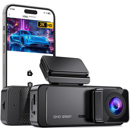 Picture of Dash Cam 1296P Front Dashcam, V300 WiFi Dash Camera for Cars with App, Night Vision, Mini Hidden Single Car Camera, Loop Recording, 24H Parking Mode, Support 256GB Max, Black