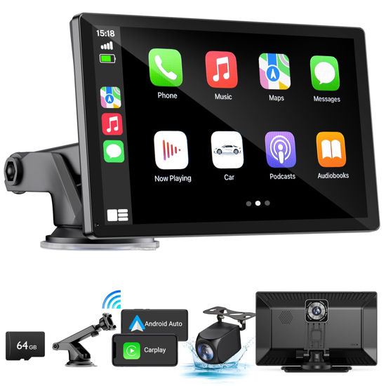 Picture of HAUXIY Wireless Apple Carplay Screen for Car 4K Dash Cam, 9" Portable Apple Carplay & Android Auto Car Stereo, with 1080p Backup Camera, GPS Navigation/Mirror Link/Voice Control/Bluetooth