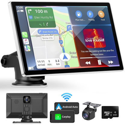 Picture of Madoec Portable Apple Carplay Screen for Car, 9" Wireless Apple Carplay & Android Auto,4K Dash Cam,1080p Backup Camera DVR,Car Audio Receivers GPS Navigation Mirror Link, Bluetooth,FM, Siri