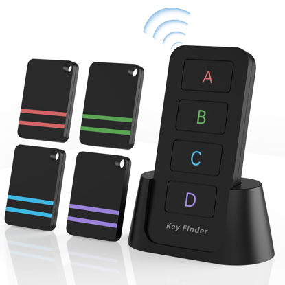 Picture of Remote Control Finder, Pack of 4 Find My Keys Device | Stick on Remote Finder Beeper, Tracker Tags for Car Keys and Phones | 120Ft Range 80dB RF Key Locator, Lost Key Finders That Make Noise