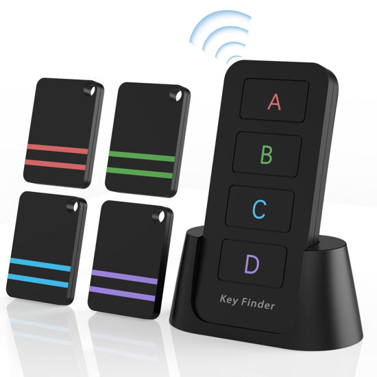 Picture of Remote Control Finder, Pack of 4 Find My Keys Device | Stick on Remote Finder Beeper, Tracker Tags for Car Keys and Phones | 120Ft Range 80dB RF Key Locator, Lost Key Finders That Make Noise