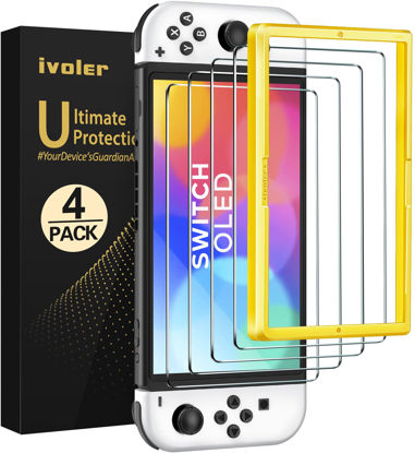 Picture of ivoler 4-Pack Tempered Glass Screen Protector Designed for Nintendo Switch OLED Model 2021&2023 with [Alignment Frame] Transparent HD Clear[Updated Version] Screen Protector for Switch OLED 7''