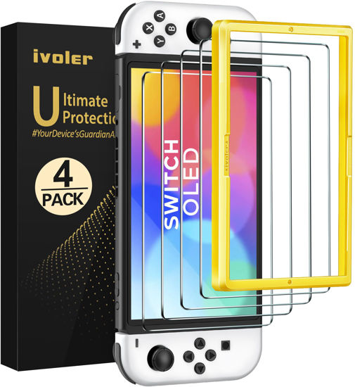 Picture of ivoler 4-Pack Tempered Glass Screen Protector Designed for Nintendo Switch OLED Model 2021&2023 with [Alignment Frame] Transparent HD Clear[Updated Version] Screen Protector for Switch OLED 7''