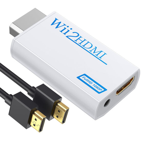 Picture of GANA Wii to HDMI Converter Adapter with Hdmi Cable Connect Wii Console to HDMI Display in 1080p Output Video with 3.5mm Audio Supports All Wii Display Modes White