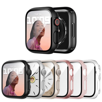 Picture of JERXUN 6 Pack Case with Tempered Glass Screen Protector for Apple Watch Series 9/8/7 41mm, Ultra-Thin Scratch Resistant Full Protective Hard PC Bumper Cover for iWatch 41mm Accessories