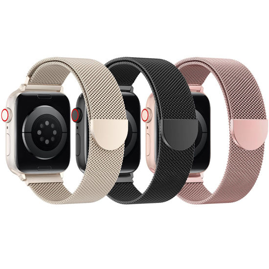 Picture of BELONGME 3 Pack Mesh Loop Compatible with Apple Watch Bands for Women Men 40mm 41mm 38mm 42mm 44mm 45mm 49mm 46mm Series 10 9 8 7 6 5 4 3 2 1 Ultra SE, Stainless Steel Metal Magnetic Strap for iWatch