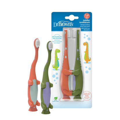 Picture of Dr. Brown's Toddler Toothbrush, Dinosaur, Green and Orange, 2-Pack
