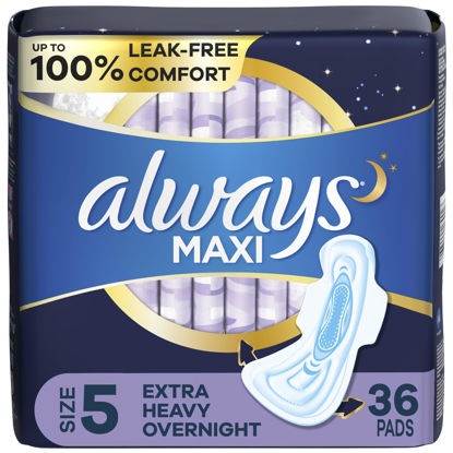 Picture of Always Maxi Overnight Pads with Wings, Size 5, Extra Heavy Overnight, Unscented, 36 Count