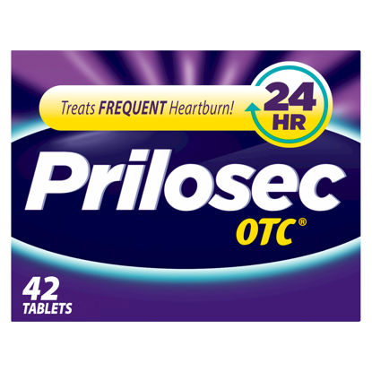Picture of Prilosec OTC, Omeprazole Delayed Release 20mg, Acid Reducer, Treats Frequent Heartburn for 24 Hour Relief, All Day, All Night*, 20mg, 42 Tablets