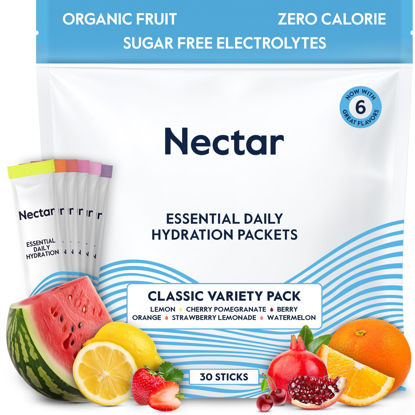Picture of Nectar Hydration Packets - Electrolytes Powder Packets - Sugar Free & 0 Calorie - Organic Fruit Liquid Daily IV Hydrate Packets for Dehydration Relief and Rehydration (Variety 30 Pack)