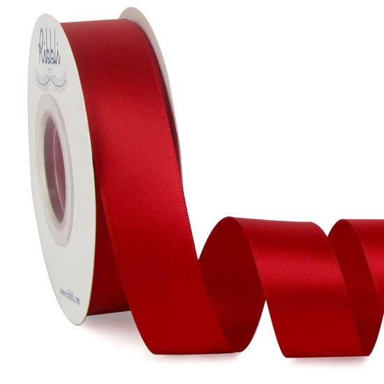 Picture of Ribbli Double Faced Red Satin Ribbon,1” x Continuous 25 Yards,Fabric Ribbon Use for Bows Bouquet,Christmas Gift Wrapping,Floral Arrangement