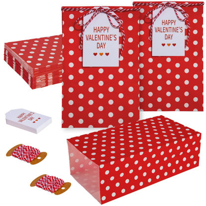 Picture of AISunGoo 30 Pcs Valentines Day Gift Bags with Cards for Kids Classroom Parties, Paper Treat Bags for Valentines Party Favors