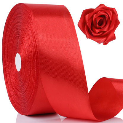 Picture of NESCCI 100 Yards Ribbon,1-1/2 Inch Red Satin Ribbon,Single Face Satin Ribbons,Perfect for Gift Wrapping,Wedding Decoration,Handmade Bows, Wrapping Bouquet and More