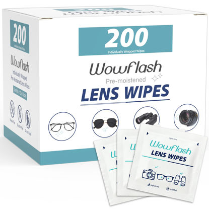 Picture of 200 Count Lens Wipes for Eyeglasses, Eyeglass Lens Cleaning Wipes Pre-moistened Individually Wrapped Sracth-Free Streak-Free Eye Glasses Cleaner Wipes for Sunglass, Camera Lens, Goggles