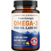 Picture of Triple Strength Omega 3 Fish Oil 3600 mg | EPA & DHA | Over 2100mg Omega-3 Fatty Acids | 1300mg EPA + 860mg DHA | Best Essential Fatty Acids | Premium Wild Caught & Burpless Fish Oil | 120 Ct
