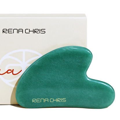Picture of Rena Chris Gua Sha Facial Tools, Natural Jade Stone Guasha, Manual Massage Sticks for Jawline Sculpting and Puffiness Reducing, Facial Massage Tool, Skin-Care Tool (Green)