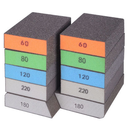 Picture of BOSHCRFAT 10 Pack Sanding Block, Washable and Reusable Sanding Sponge for Wood Drywall Metal Glasses Coarse/Medium/Fine/Superfine in 60/80/100/120/180/220 Grit Sandpaper Block Sand Paper Brick