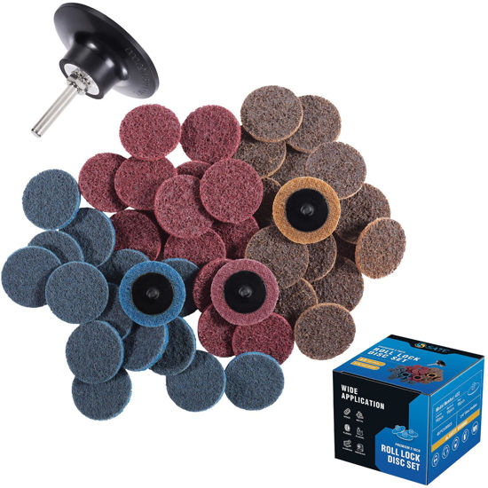 Picture of S SATC 46PCS Sanding Discs 2 Inch Roll Lock Quick Change Discs 1pcs 1/4'' Holder Surface Conditioning Discs Fine Medium Coarse for Die Grinder Surface Strip Grind Polish Burr Finish Rust Paint Removal