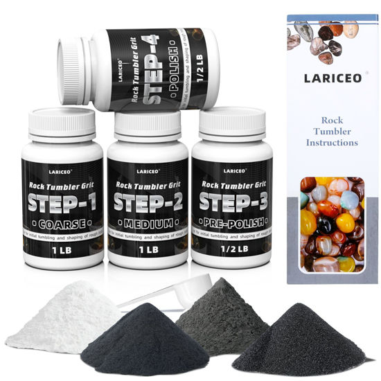 Picture of 3LB Rock Tumbler Grit and Polish Refill Set, 4-Step Professional Polish Rock Tumbler Grit to Unlock Stunning Polished Stones. Ideal for National Geographic, KomeStone, and Other Polishers and Tumblers