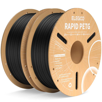 Picture of ELEGOO Rapid PETG Filament 1.75mm Black 2KG, High Speed 30-600mm/s 3D Printer Filament Dimensional Accuracy +/- 0.02 mm, 1kg Cardboard Spool(2.2lbs) Fits for Most FDM 3D Printers