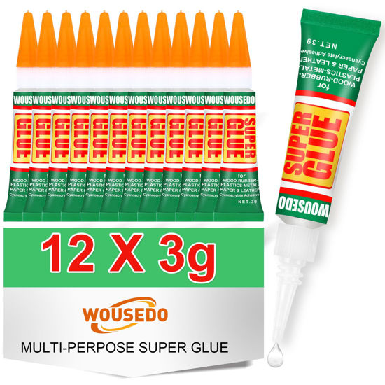 Picture of WOUSEDO 12 X 3g Super Glue Clear, Strong Adhesive,Super Glue Fast Drying Cyanoacrylate Glue for Wood,Rubber,Leather, Plastic, Metal, Rhinestone Jewelry, DIY Crafts…