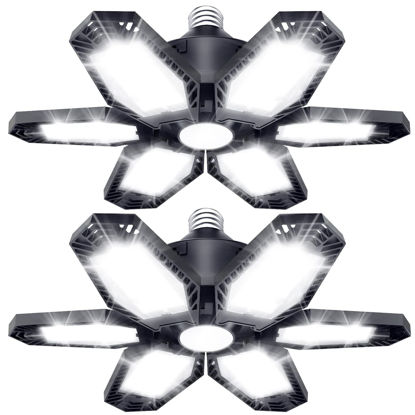 Picture of TANBABY 2 Pack LED Garage Lights, 150W Deformable Best Garage Light Ceiling LED Shop Lights, 15000LM LED Light 6500K Garage Lighting with 6+1 Adjustable Panels Garage Bulb for Garage, Basement